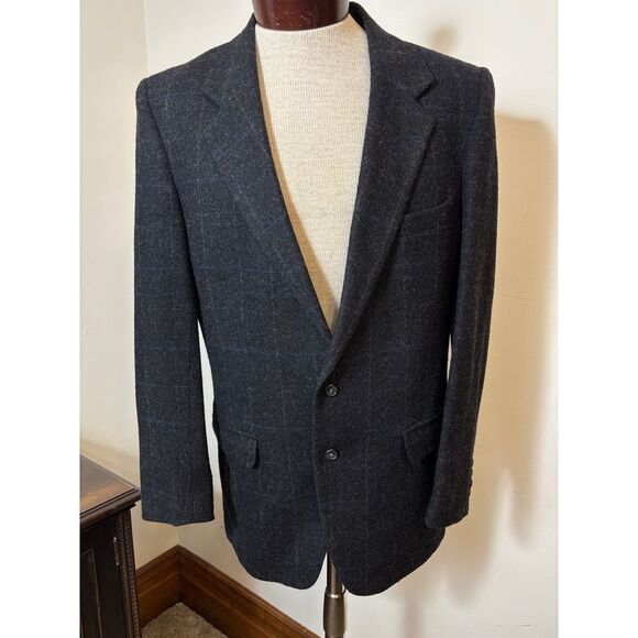 Luxury‎ Charcoal Gray Windowpane Wool Sport Coat Blazer Classic VTG